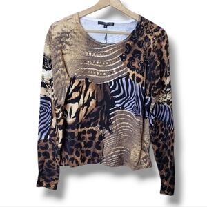 Pierri New York Animal Print Lightweight Beaded Sweater NWT